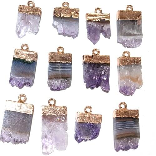 Natural Stone Pendant irregular Amethysts Pendants Fashion Jewelry DIY Necklace Accessories for Jewelry Making Supplies 24x16 mm