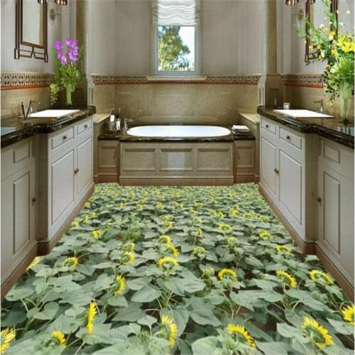 Customized PVC flooring 3d any size mural pastoral color sunflower family bathroom stereo thickened waterproof flooring 3d обои