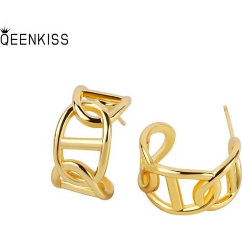QEENKISS EG671 Fine Jewelry Wholesale Fashion Woman Girl Birthday Wedding Cold pig nose 18KT Gold White Gold Hoop Earrings