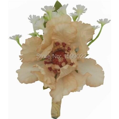 Romantic Artificial Babys Breath Scabiosa Flower Emcee Groom Boutonniere for Wonderland Wedding Decoration Homecoming Champagne