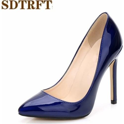 SDTRFT Plus:35-44 45 46 Pointed Toe zapatos mujer 11cm thin heels Patent leather wedding shoes woman sexy Crossdresser SM pumps