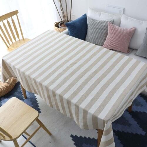 Modren Tablecloth Beige Gray Stripe Dining Polyester Cotton Table Cloth Cover Rectangle Wedding Party Kitchen Cafe Tea Home Deco