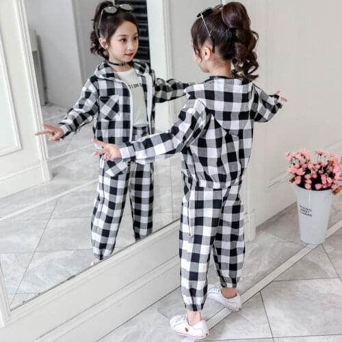 Kids Girls Sports Suit 2020 New Autumn Childrens Hooded Long-sleeved Jacket + Trousers Two-piece Casual Student Clothing Suit