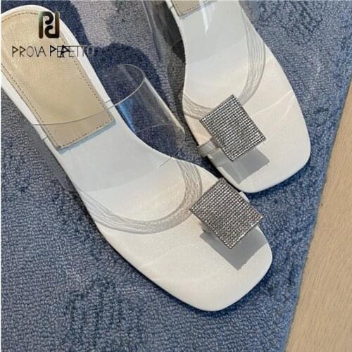 Rhinestone transparent flip-flops womens summer new fashion sweet all-match crystal thick heel sandals and slippers