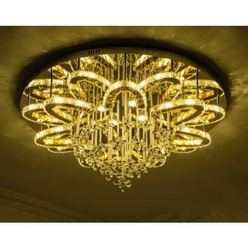 LED Postmodern Golden Chrome Crystal Round Chandelier Lighting Lustre Hanging Lamps Suspension Luminaire Lampen For Foyer