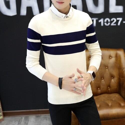 Sweater Men Collar Clothes New Classic Simplicity Pullover Sweater Men Patchwork Long Sleeves Black Teenagers Sweaters Daily