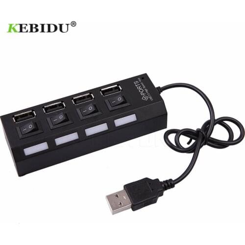 KEBIDU Mini 4 Ports USB 2.0 Hub LED High Speed External USB Adapter With Power on/off Switch Cable For Laptop Notebook Computer