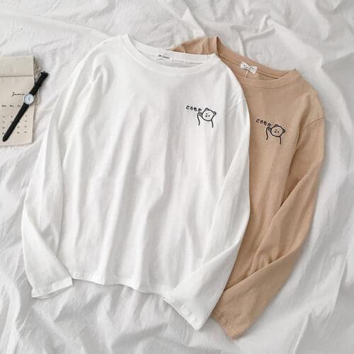 Woman Tshirts Top Fall Womens Clothing Female Embroidered Long Sleeve T-shirt Tops Mujer Camisetas