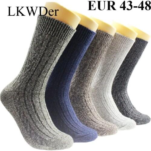 LKWDer 10PCS=5 Pairs Mens Wool Warm Socks Plus Large Big Size 44, 45, 46, 47, 48 Thicken Wool Socks Men Meias Calcetines Hombre
