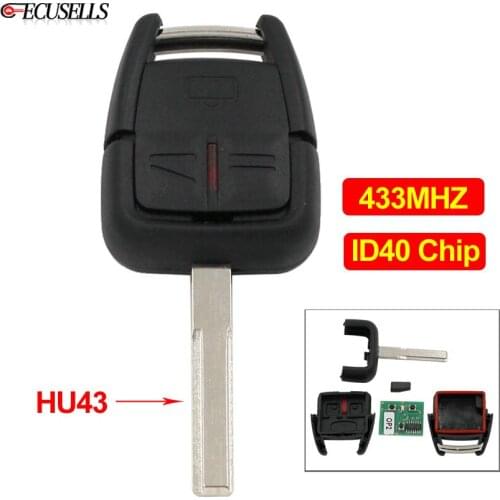 3 Button Remote Key 433.92Mhz with ID40 Chip HU43 Uncut Blade forGM: 24424728 for Vauxhall For Opel Astra Zafira Omega Vectra