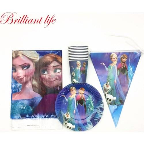 31pcs/lot Disney Frozen Theme Festival Cartoon Decorations Banner Tablecloth Child Birthday Party Disposable Cup Plate Supplies