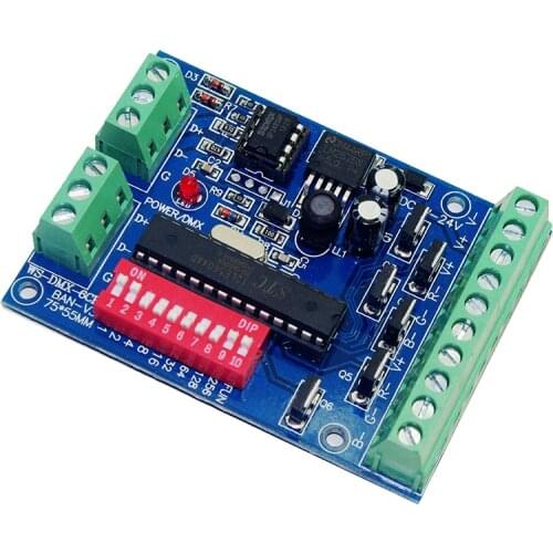 6CH DMX512 Decoder 6 Channel RGB led Controller DC5V-24V 6CH*4A 24A max DMX Decoder Dimmer CMOS drain-open output WS-DMX-6CH-BA