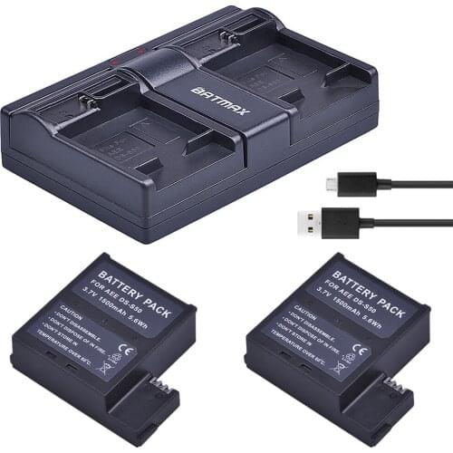 2Pc DS-S50 1500mAh DSS50 Battery Pack Accu + USB Dual Charger for AEE DS-S50 S50 Battery AEE D33 S50 S51 S60 S71 S70 Cameras
