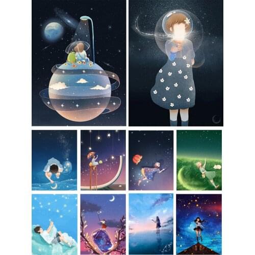 Starry Sky Little Girl Diy 5D Diamond Painting Full Square and Round Embroidery Mosaic Wall Art Handmade Store Home Decor Gifts
