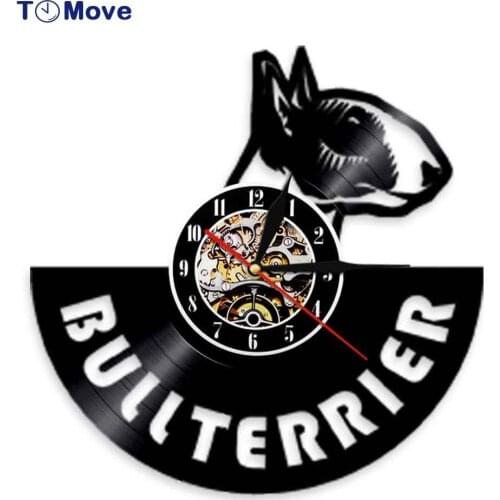 English Bullterrier Wall Clock Puppy Doggie Pet Vinyl Record Wall Clock Battery Operated Home Decor Bull Terrier Owner Gift klok