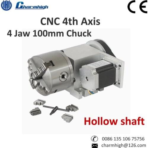 Free ship! K12 -100mm 4 jaw Chuck Hollow Shaft 4th axis (A axis, rotary axis) NC dividing head for CNC router