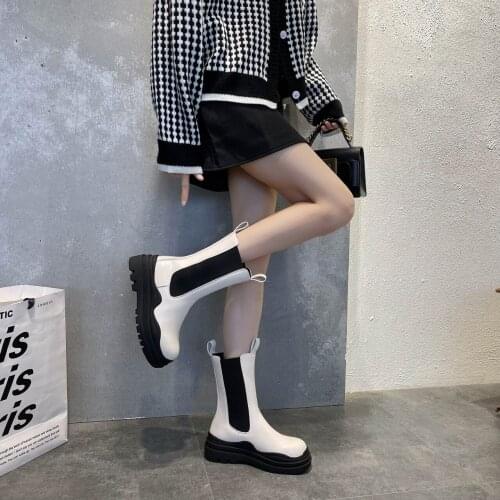 Thick-soled Chelsea Boots Women 's Short Boots Mid-tube Martin Boots -soled Boots Women 's Cool Boots Green Winter RALSWNAY