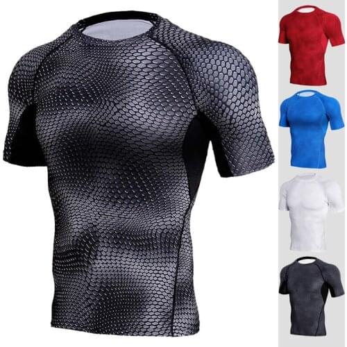 Quick Dry Running Shirt Mens Elasticity Fitness Sport T-shirt Bodybuilding Gym Clothing Workout Breathable Short Sleeve For Men