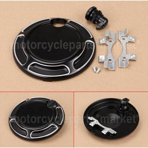 Black Motorcycle Fuel Door Push Button Latch Kit w/ Gas Tanks Cover For Harley Touring Electra Road Glide 1992-2007