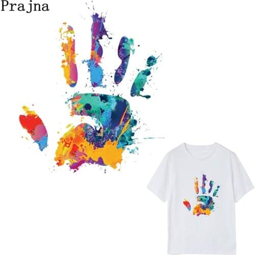 Prajna Colorful Hands Printed Heat Transfers Sticker For Clothing T-shirt A-level Patches Sweater DIY Accessory Washable E