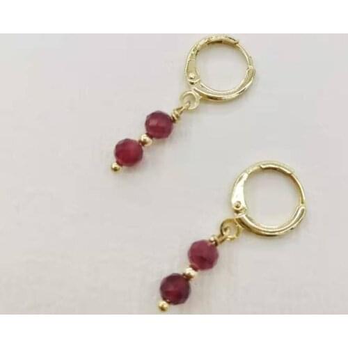Faceted Ruby Bar Earrings Simple Drop Exquisite Pendants Charms 14K Gold Filled Hoops For Women Fine Jewelry Classic Earrings