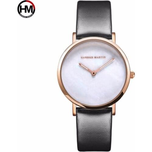 HANNAH MARTIN 2018 Fashion Leather Womens Wristwatches Japan Quartz Movement Ladies Dress Watch Relogio Feminino Clock Black