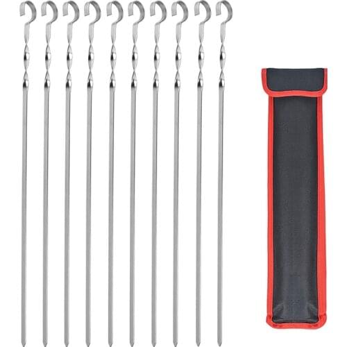 Kebab Flat Metal BBQ Kebabs Stainless Steel Kebab Reusable BBQ Kebab Set (10 Pieces 1 Storage Bag)