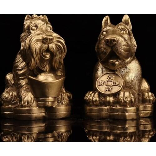 China brass dog wealth crafts statue