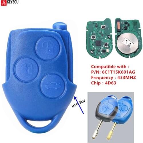 KEYECU Remote Control Car Head Key With 3 Buttons 433MHz 4D63 Chip - FOB for Ford Transit WM VM 2006 2007-2014 P/N: 6C1T15K601AG