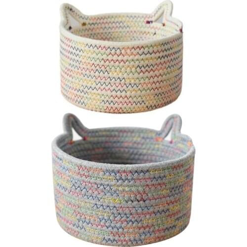 Cat Ear Cotton Rope Desktop Storage Basket Hand Woven Finishing Basket Home Storage Basket Hand Woven Finishing Basket