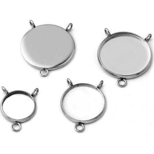 Stainless Steel Circle Round Bezel with 3 Loops Pendant Connector Cabochon Base Blanks DIY Findings Settings Jewelry Accessories