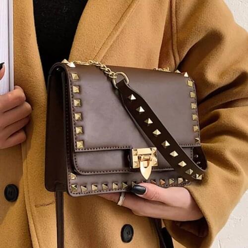 Rivet Square Tote bag 2021 Fashion New Quality PU Leather Womens Designer Handbag Vintage Shoulder Messenger Bag Phone Purses
