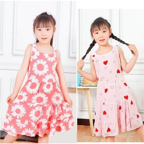 Girls Summer Dress Floral Print Beach Dress For Girls Sleeveless Poplin Cotton Dress Kids Teenage Girls Sundress 4 6 8 10 12 Yrs