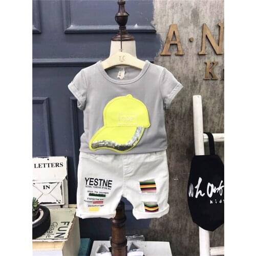 Summer Sports Suits For Boy Casual Sequin Printed Short-sleeved T-shirt Color Stitching Shorts 2pcs Toddler Boys Clothing Sets