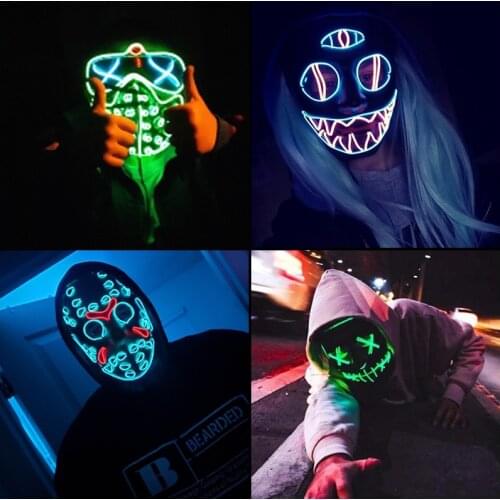Hot Sales Halloween LED Mask Party Masque Masquerade Masks Horror Neon EL Mask LED Light Up Mask Halloween Glow Party Supplies