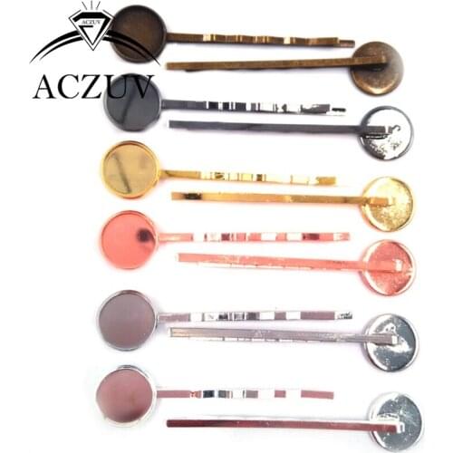 100pcs/Lot Copper 6colors Hairpins Base Hair Clip Tray Inner Size 10mm-12mm-14mm Photo Glass Cabochon Cameo Bezel Settings Blank