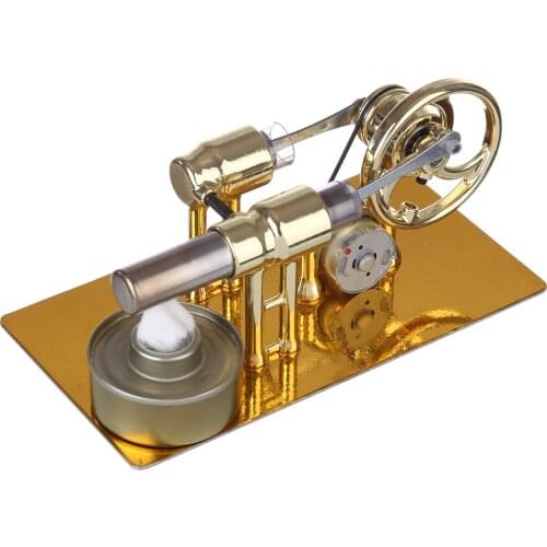 Γ-Type Single-cylinder Stirling Engine Generator Model Science Experiment Educational Toy with LED Diode and Bulb - Golden