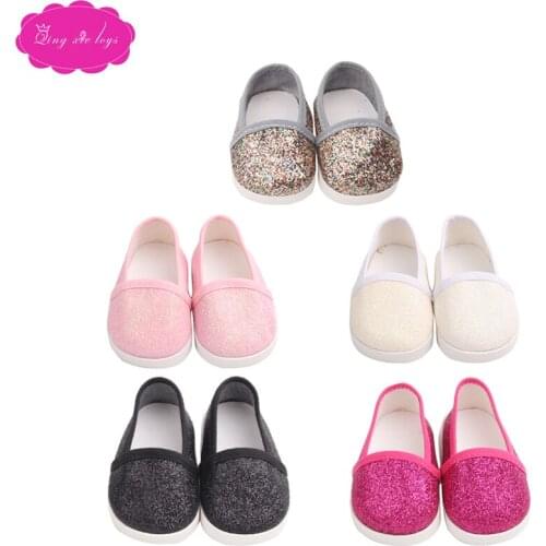 Doll shoes fashion sequin shoes 5 colors fit 43 cm baby dolls and 18 inch Girl dolls shoe accessories g168-g198