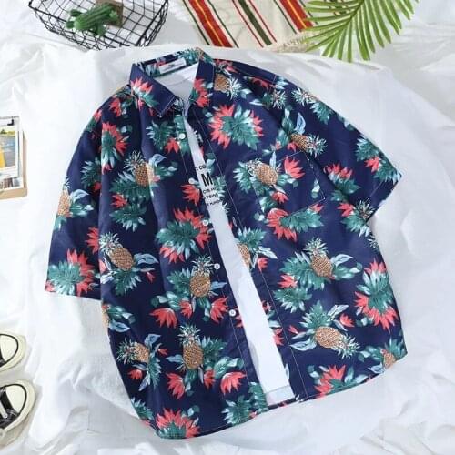 Men 's Hawaiian Shirts Flower Tree Print 2021 Summer New Half Sleeve Beach Vintage Holiday Party Vacation Clothing K086