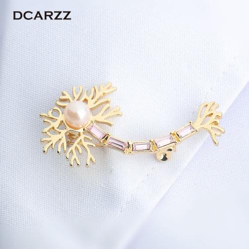 Neuron Pin wiht Pink Pearl and Crystals Medical Jewelry,the Brain Nerve Cell Brooch Chemistry Jewelry Gift for Doctor/Nurse Pin