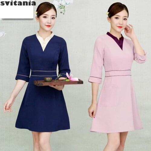 New Health Work Clothes Beautician Work Clothes Dress Beauty Salon Clothing Long Sleeve Waitress Clothing