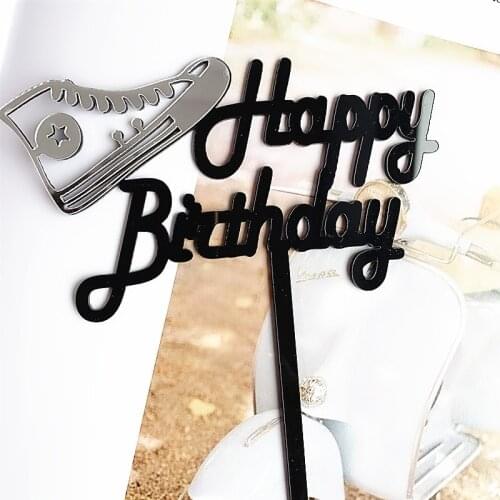 New Acrylic Happy Birthday Cake Topper Sports Shoes Cupcake Topper For Boys Birthday Sports Party Cake Decorations Baby Shower