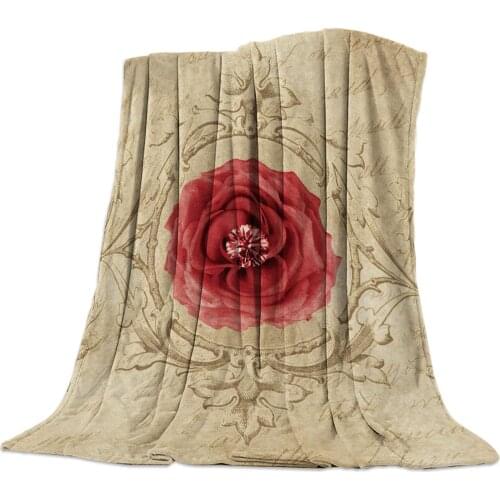 Retro Red Flower Gem Throw Blanket Portable Soft Blanket for Sofa Microfiber Flannel Blankets for Beds