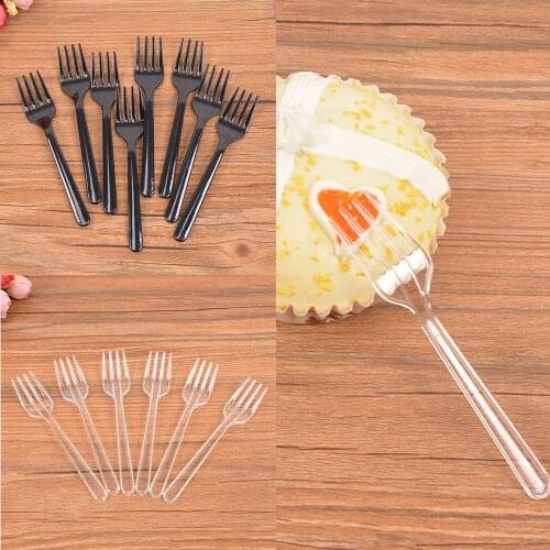 95Pcs/set 4 tooth Disposable Plastic Cake Fork For Dessert Disposable Transparent Black Fruit Birthday Decor Tableware