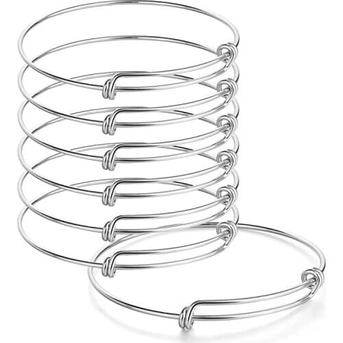 Wholesale 2Pcs Adjustable Wire Blank Bracelet Stainless Steel Expandable Charm Bangle Bracelets for DIY Jewelry Making 2.56in