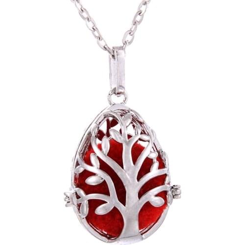 Oval Life Tree Fragrance Cage Diffuser Necklace Lockets Pendant Perfume Essential Oil Aromatherapy Locket Necklace Pearl Cage
