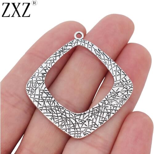 ZXZ 10pcs Tibetan Silver Hollow Open Square Charms Pendants for Earring Jewelry Making Findings