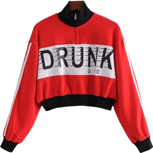 Half high collar half zipper letter red zaraing-style za 2020 women sheining vadiming female sweatshirt jacket