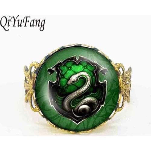 Qiyufang jewelry movie inspired 1pcs/lot death hallows Salazar Slytherin vintage steampunk snake Ring locket womens friends gift