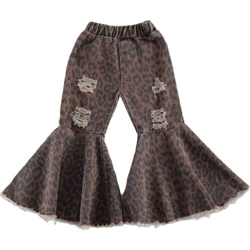 Pudcoco Toddler Girls Flare Pants Fashion Leopard Printed Bell Bottoms Pants Autumn Spring Clothes 1-6 Years